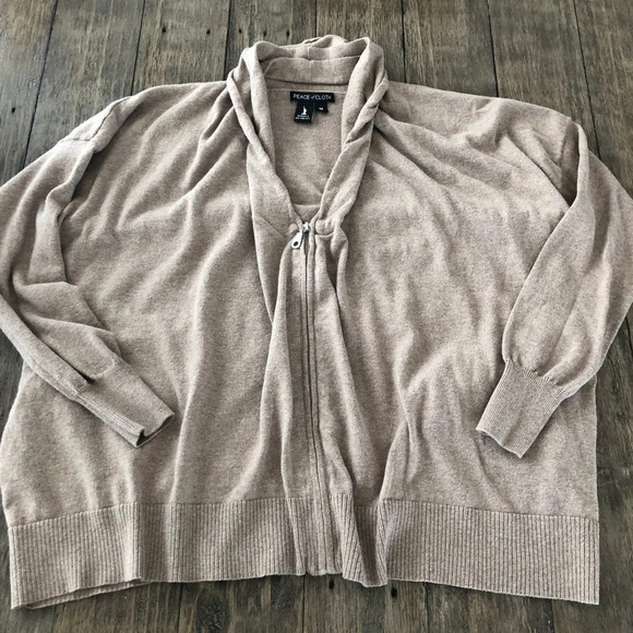 Peace of Cloth Medium Zip Front Boxy Sweater Pocket Cardigan Walnut Brown Cotton - Picture 5 of 13